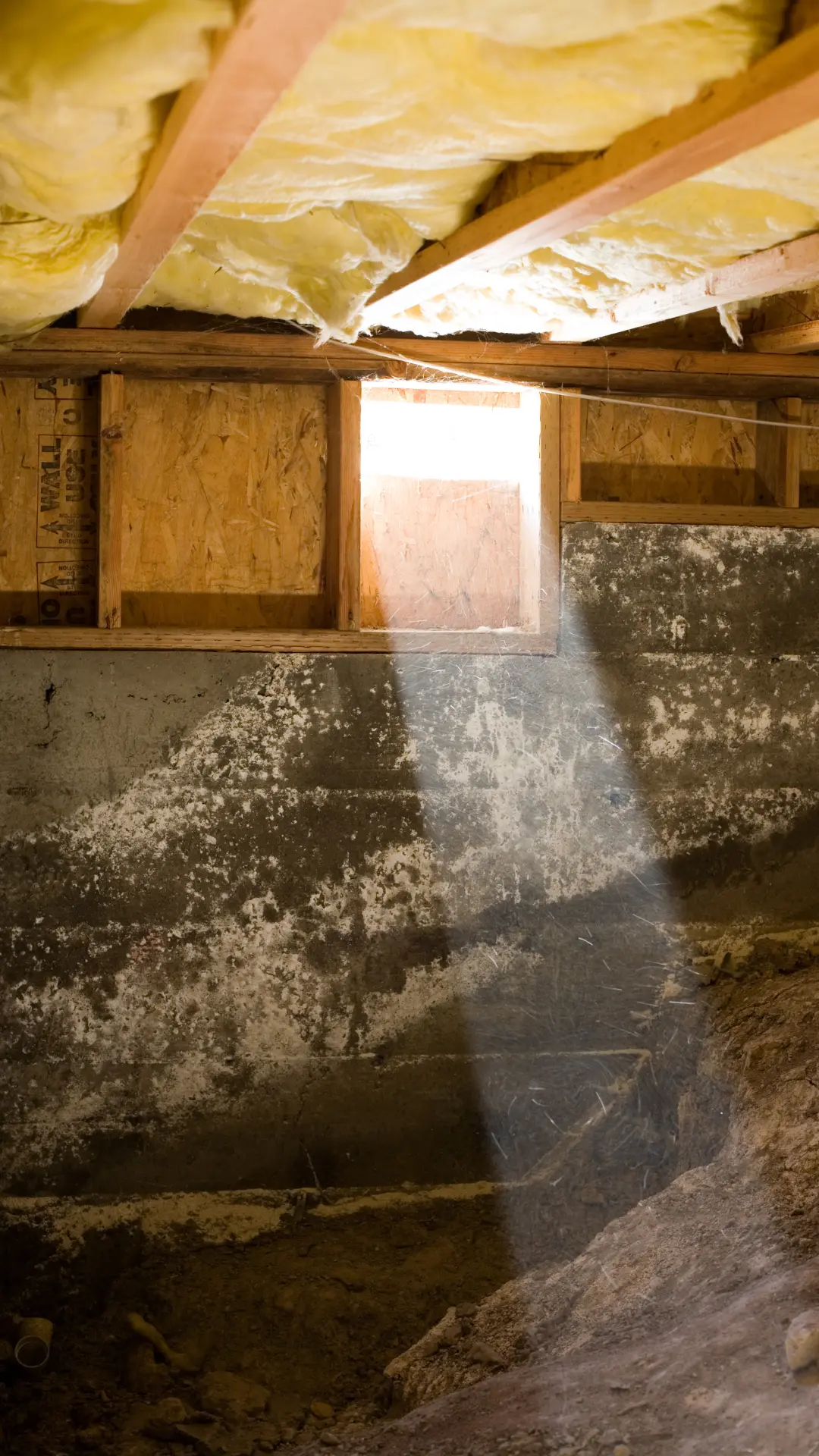 Crawl space showing unsealed hole.