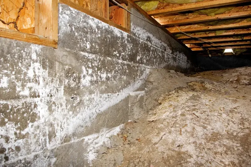Crawl space showing signs of mold.
