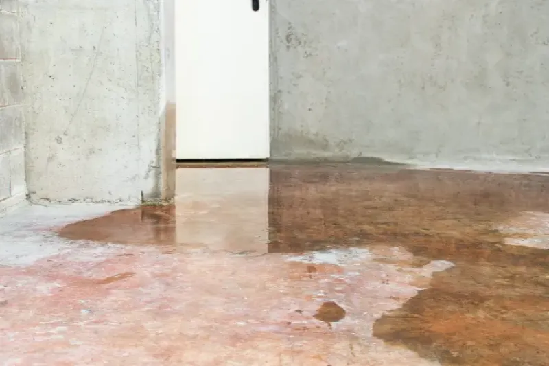 Standing water in an unfinished basement.